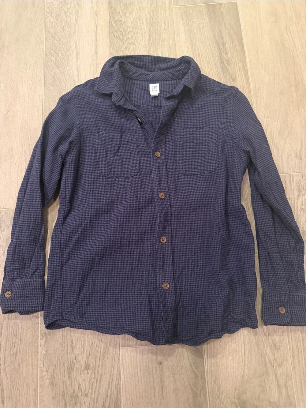 GAP Boys Dark Blue Checked Button-Down Shirt Size L (10)